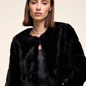 Striped Faux-Fur Bolero